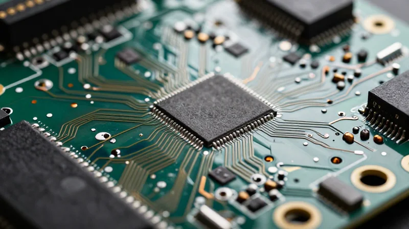 A close-up view of a high-end PCB board focusing on material texture