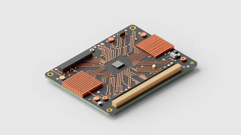 Isometric view of a high-performance multi-layer circuit board cross-section