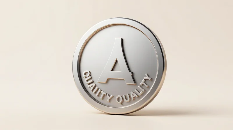 A formal, high-quality representation of a standardized automotive certification badge representing quality assurance.