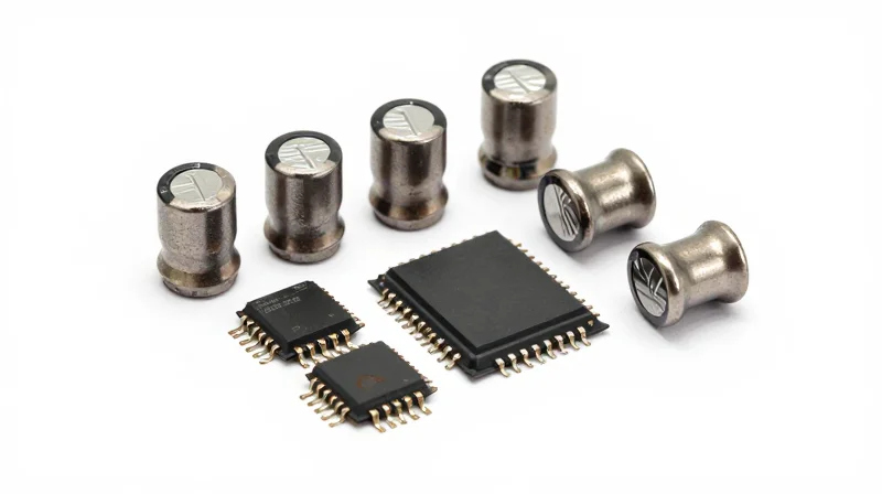 High quality automotive grade electronic components displayed on a clean studio surface.