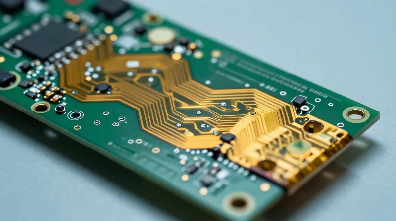 An integrated rigid-flex circuit board for an automotive camera module, showcasing complex thin-film technology.