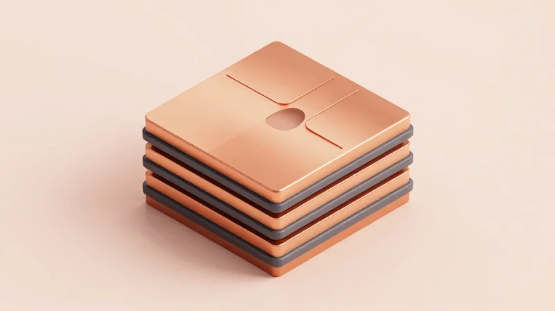 An isometric 3D view of a complex multi-layer PCB stack-up.