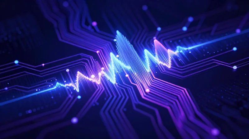 Abstract representation of 5G signals flowing through high-speed circuit pathways.