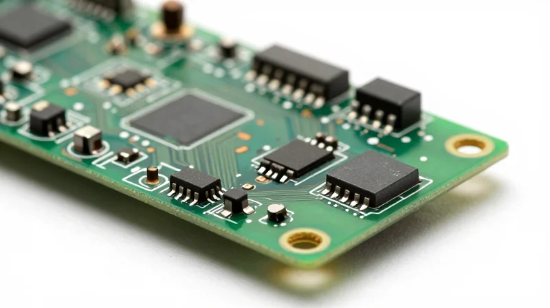 A close-up of a high-reliability PCB substrate undergoing environmental stress testing