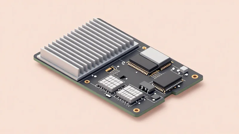 Isometric view of PCB heat dissipation components and via stitching