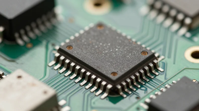 Macro view of BGA component solder joints on a PCB, emphasizing clean connections and thermal-resistant assembly.