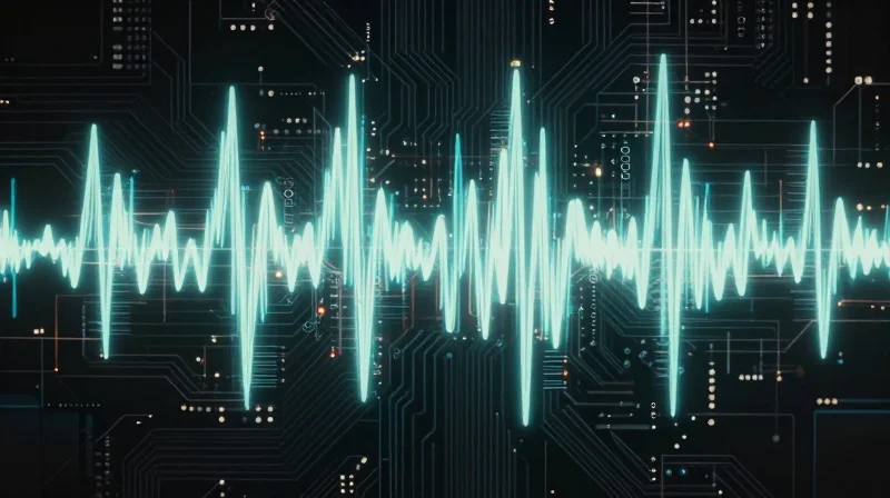 Conceptual visualization of signal interference in a standard electronic circuit board