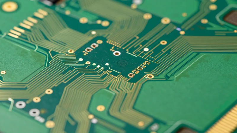 High-tech circuit board detail showing advanced substrate materials for 5G connectivity