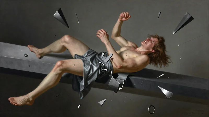 Abstract surrealistic representation of physical stress and mechanical tension on an object.