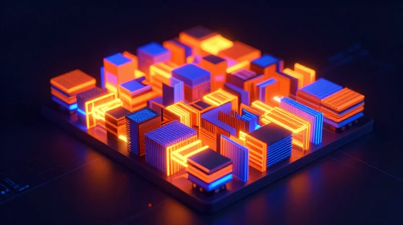 Abstract representation of thermal energy and heat distribution on circuit board materials.
