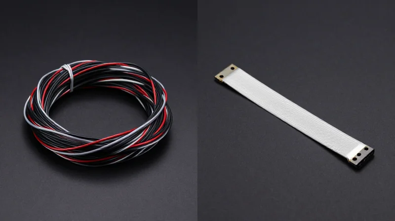 Side by side visual comparison of bulky wire bundles versus compact flat PCB ribbons