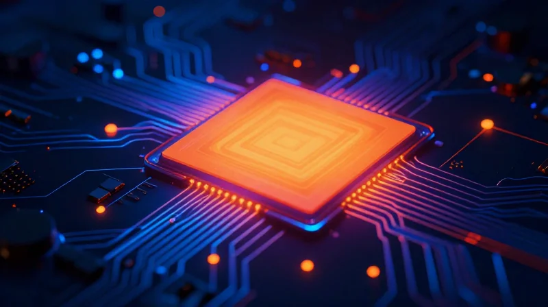 An abstract thermal visualization of a wearable device showing heat dissipation patterns