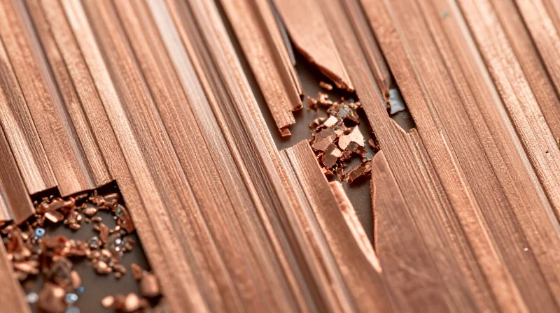 Close-up microscopic visualization of copper grain structure for flexible circuits.