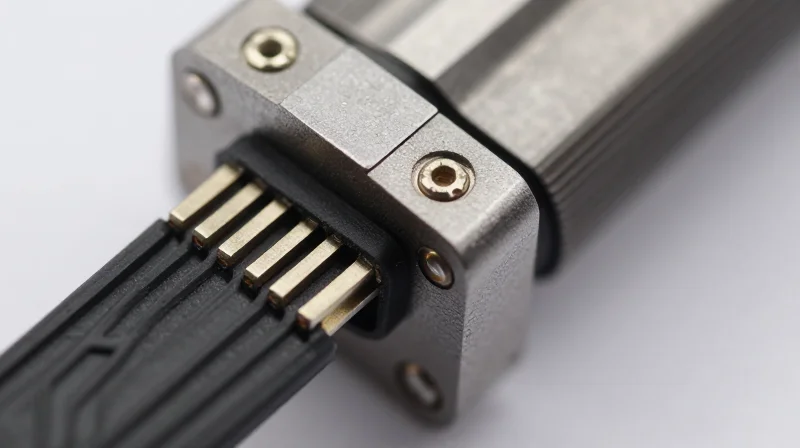Detailed view of a reinforced rigid-to-flex transition point in a wearable device.