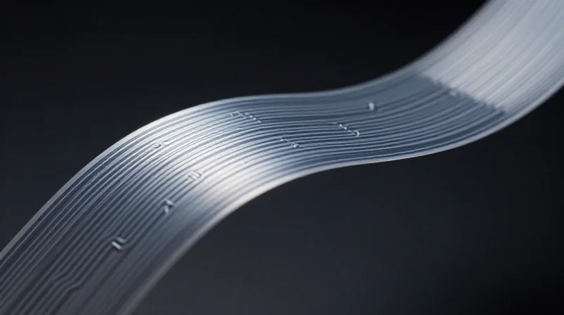 A flexible circuit material undergoing a high-cycle bending stress test.