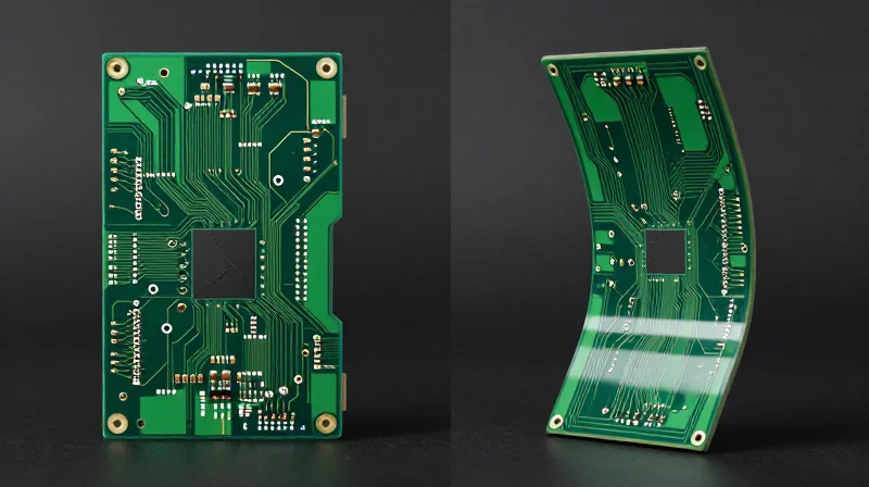 Side-by-side comparison of a rigid board versus a high-flex circuit.