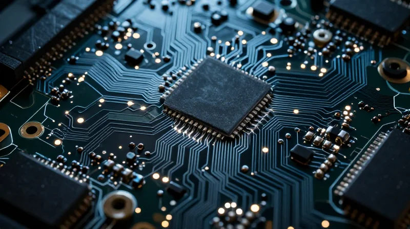 Advanced PCB with glowing signal pathways representing signal integrity