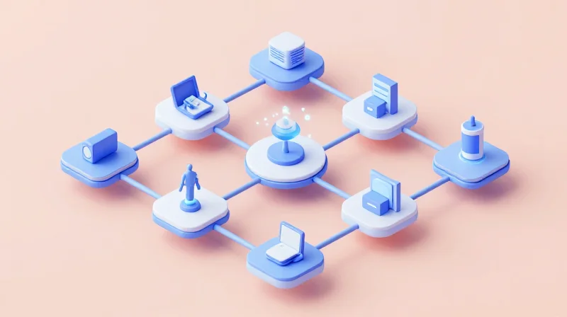 Isometric view of a complex interconnected global supply chain network