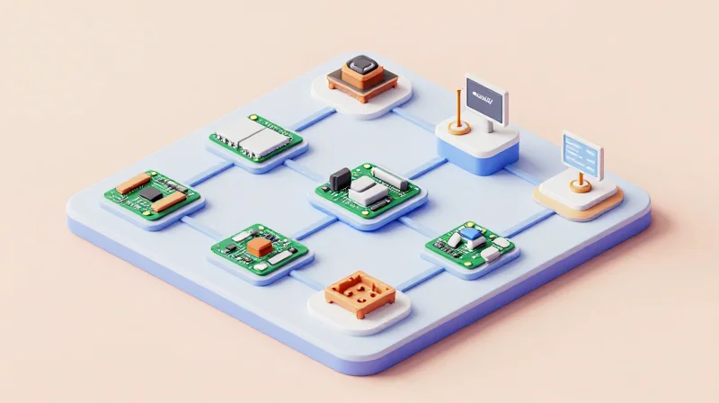 Isometric 3D view of a streamlined manufacturing and design workflow