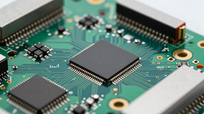 Microscopic view of advanced electronic components on a circuit board indicating high precision assembly.