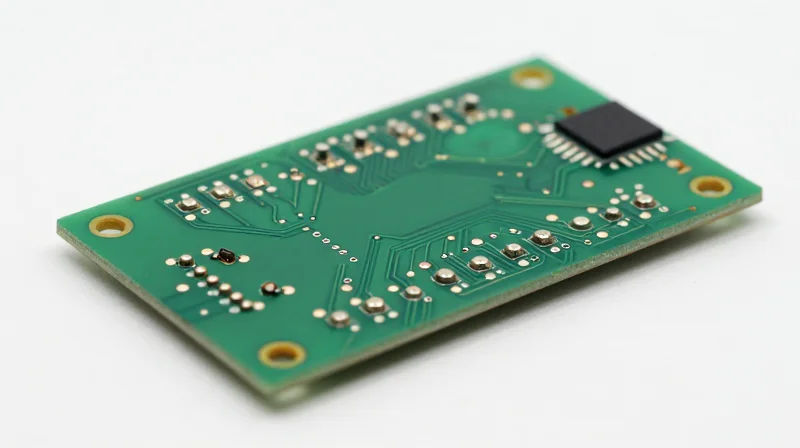 A rigid, green circuit board inside a translucent housing, emphasizing its stiff and bulky form factor.