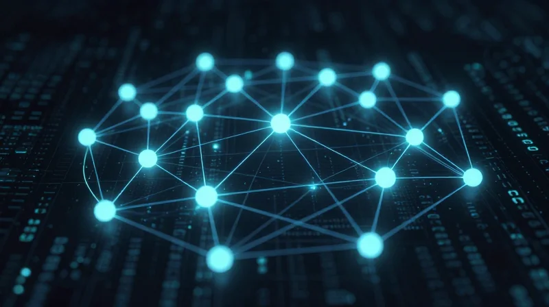Abstract nodes representing interconnected data points of a traceability system.