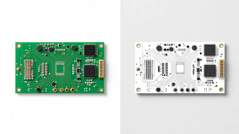 Side by side comparison of a failed circuit board and a highly optimized one.