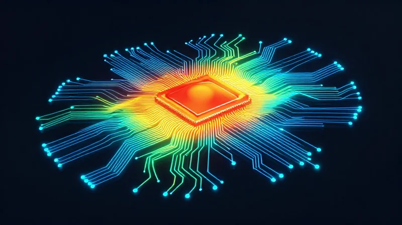 Finite element analysis heat map of a PCB illustrating electrostatic potential distribution