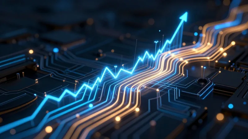 Abstract representation of high-frequency power electronics with glowing energy pulses.