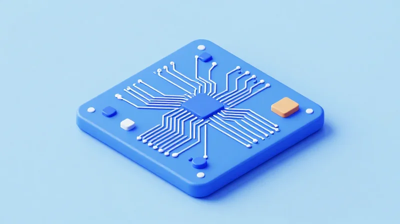Isometric view of a complex 3D circuit board model with modular components