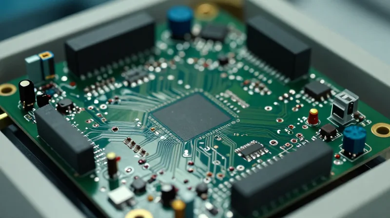 A close-up view of a high-precision medical-grade motor control PCB for a CPAP device, highlighting electronic components and circuitry.
