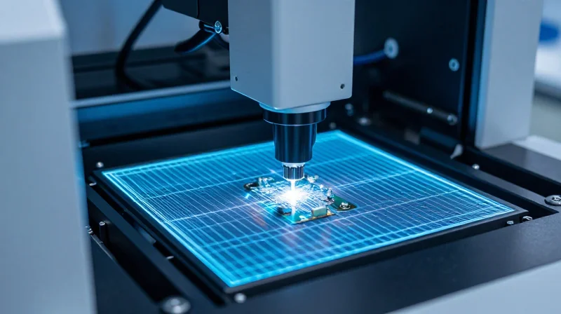 Automated visual inspection of an electronic board in a laboratory setting.