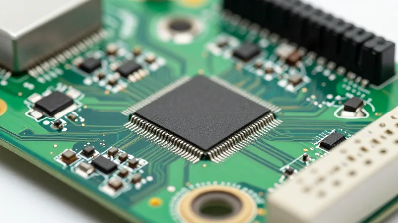 Close-up of a high-tech circuit board for medical AED equipment