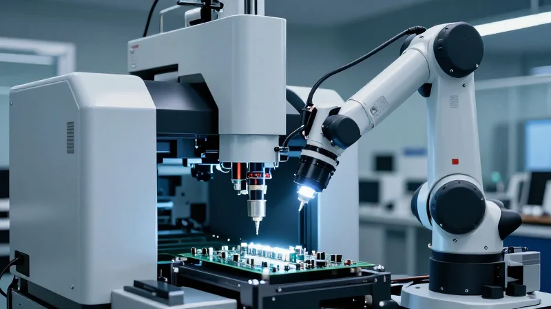 Automated visual inspection machine looking at a circuit board