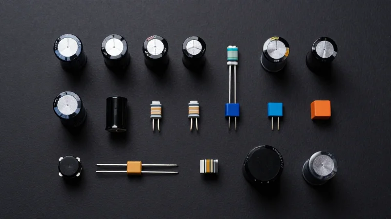 Selection of specialized non-ferrous electronic components neatly arranged