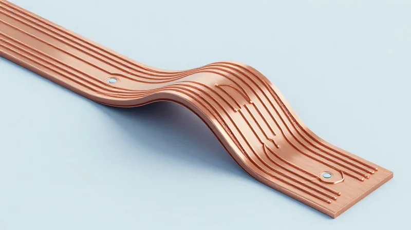 A technical model illustrating the physics of bend radius and flex fatigue resistance in flexible printed circuits.