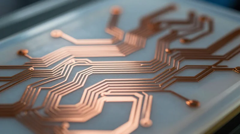 A close-up view of ultra-thin flexible copper circuit material