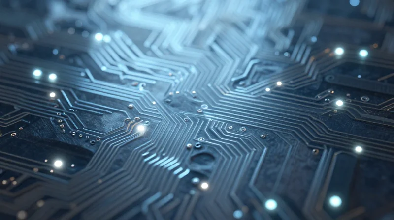 Extreme close-up of ultra-thin, high-density micro-flexible substrate.