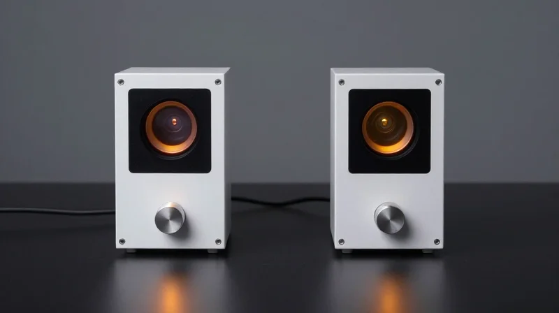 Two sensor modules compared side by side with light-based performance indicators