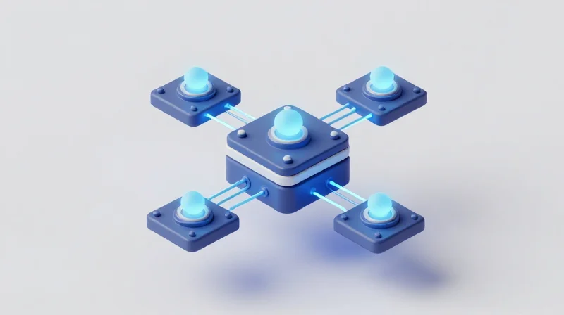 Isometric 3D illustration of a modular power distribution network for a medical robotic system.