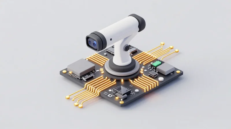 Conceptual 3D illustration of unified motherboard architecture for medical robotics.