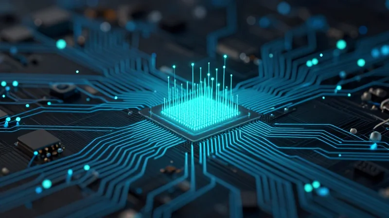 Abstract representation of high-precision electronic signals for medical diagnostic equipment.