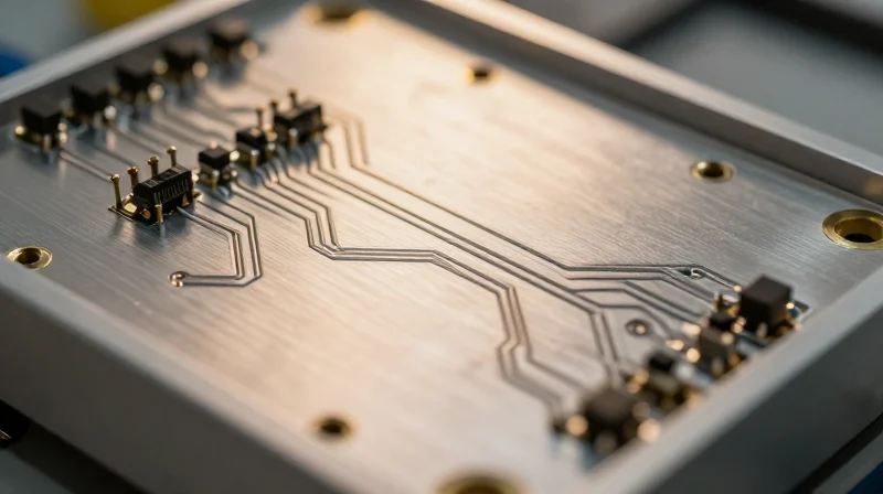 Close-up of industrial diagnostic hardware circuitry under soft professional light