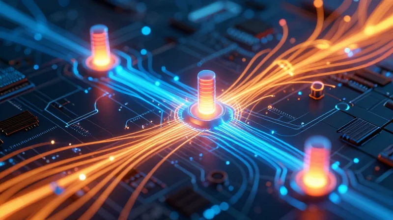 Abstract conceptual visualization of thermal data flowing through a digital electronic system.
