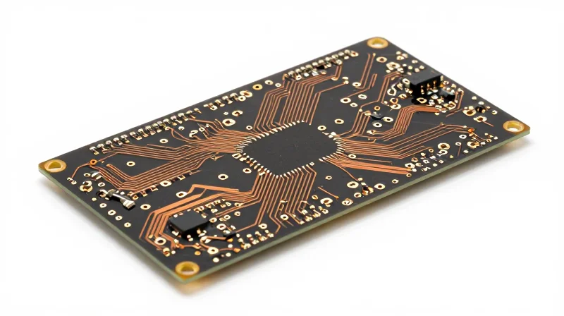 Clean studio shot of a copper PCB with wide conductive traces.