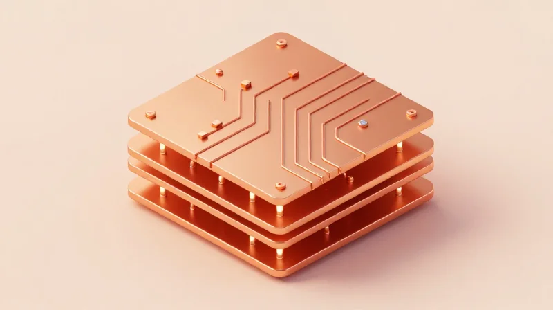 Isometric 3D model showing the layers of a high-current PCB.