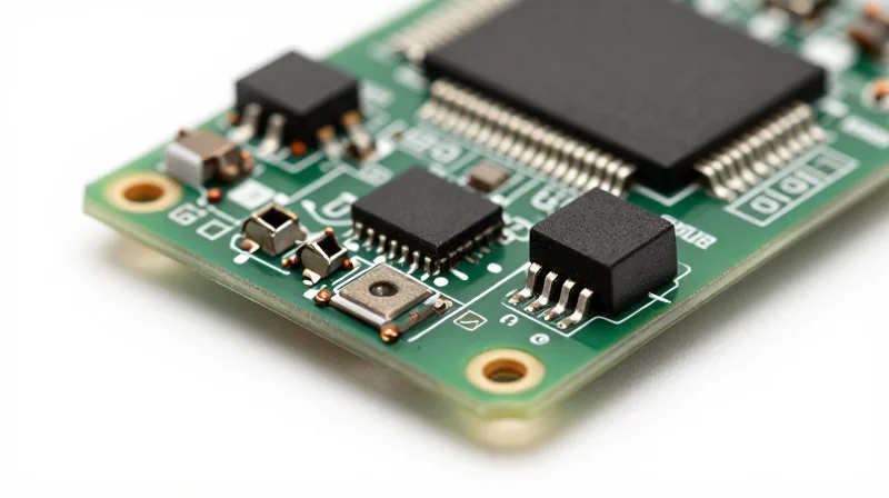 Macro view of high-efficiency electronic components mounted on a cooling heat sink base