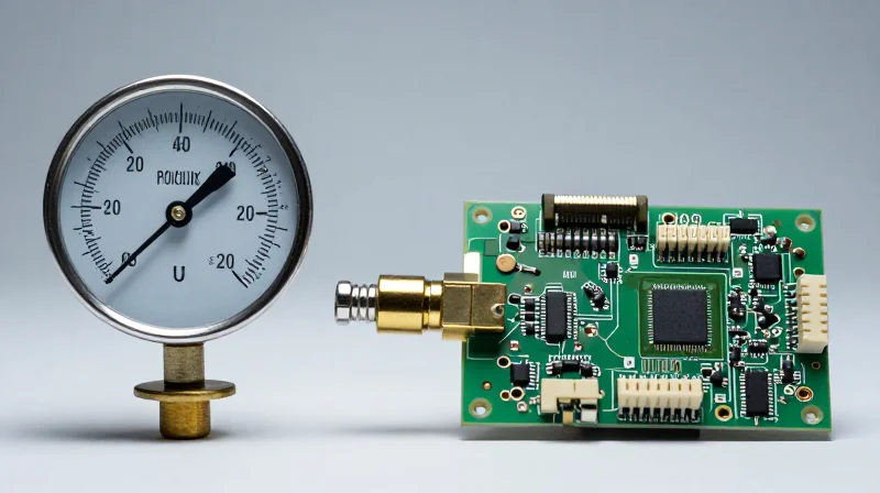 An artistic evolution showing a classic analog mercury gauge transitioning into a sleek digital circuit board component