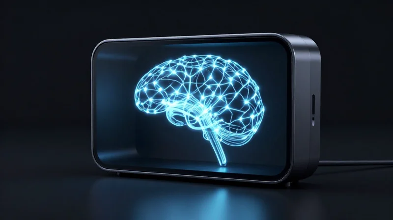 Conceptual image of a medical device with an abstract glowing neural network inside