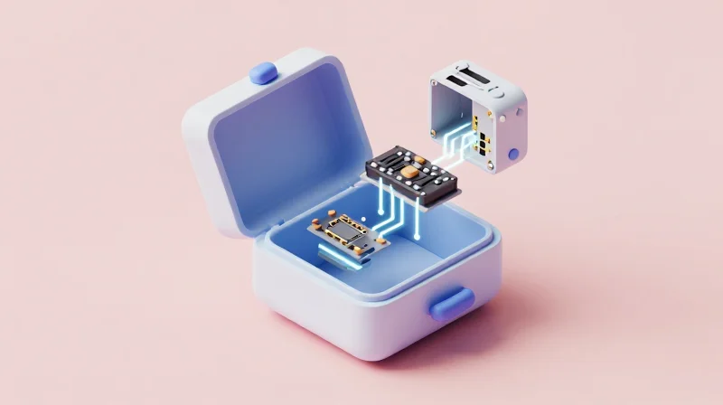 Isometric 3D model of a complex medical box build system